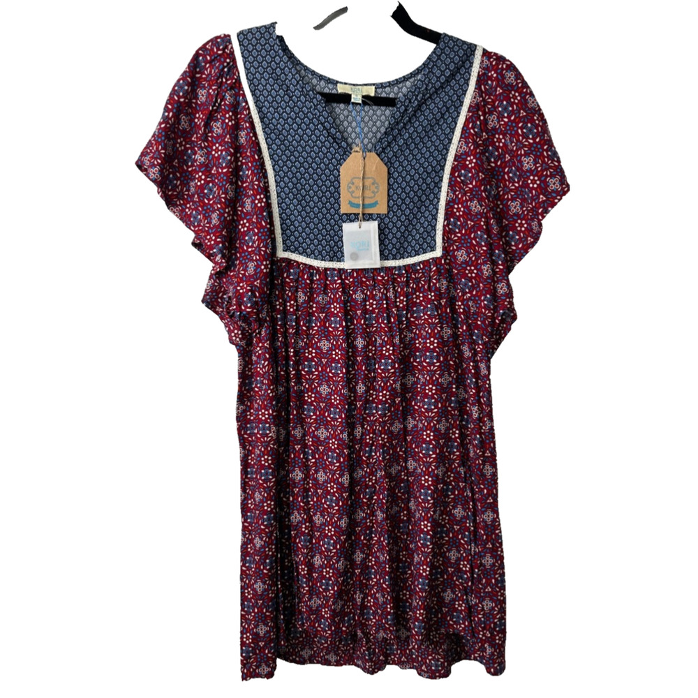NEW Kori America Women’s Short Flutter Sleeve Dress Size S Boho Peasant C18